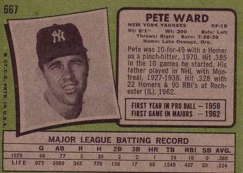 1971 Topps #667 Pete Ward Back