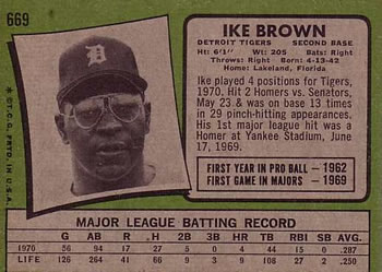 1971 Topps #669 Ike Brown Back