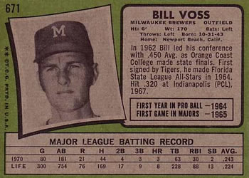 1971 Topps #671 Bill Voss Back