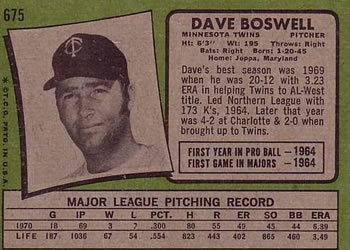 1971 Topps #675 Dave Boswell Back