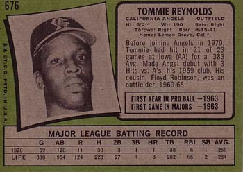 1971 Topps #676 Tommie Reynolds Back