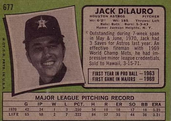 1971 Topps #677 Jack DiLauro Back