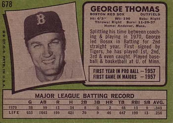 1971 Topps #678 George Thomas Back