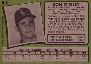 1971 Topps #679 Don O'Riley Back