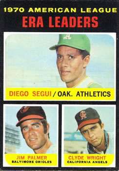1971 Topps #67 1970 American League ERA Leaders (Diego Segui / Jim Palmer / Clyde Wright) Front