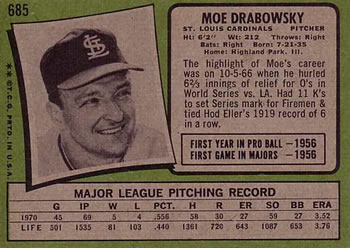 1971 Topps #685 Moe Drabowsky Back