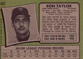 1971 Topps #687 Ron Taylor Back
