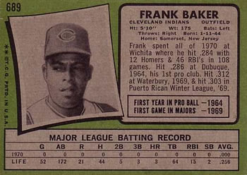 1971 Topps #689 Frank Baker Back
