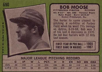 1971 Topps #690 Bob Moose Back