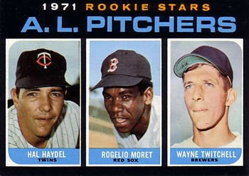 1971 Topps #692 A.L. Pitchers 1971 Rookie Stars (Hal Haydel / Rogelio Moret / Wayne Twitchell) Front