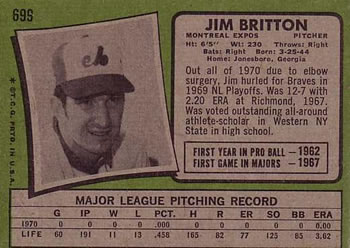1971 Topps #699 Jim Britton Back