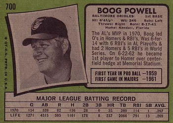 1971 Topps #700 Boog Powell Back