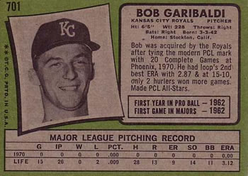 1971 Topps #701 Bob Garibaldi Back