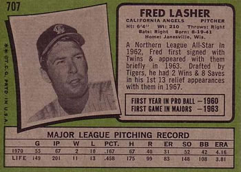 1971 Topps #707 Fred Lasher Back