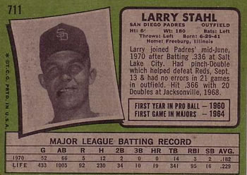 1971 Topps #711 Larry Stahl Back
