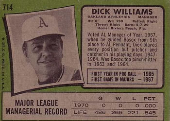 1971 Topps #714 Dick Williams Back