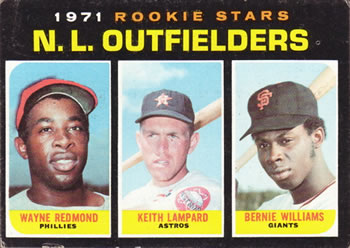 1971 Topps #728 N.L. Outfielders 1971 Rookie Stars (Wayne Redmond / Keith Lampard / Bernie Williams) Front