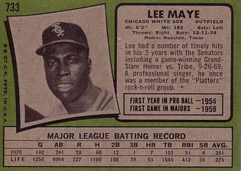 1971 Topps #733 Lee Maye Back