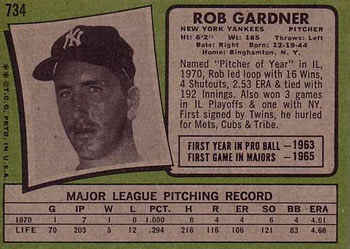 1971 Topps #734 Rob Gardner Back