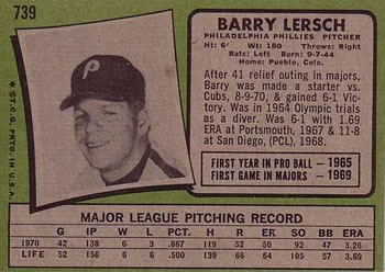 1971 Topps #739 Barry Lersch Back