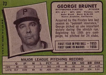 1971 Topps #73 George Brunet Back