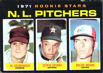 1971 Topps #747 N.L. Pitchers 1971 Rookie Stars (Al Severinsen / Scipio Spinks / Balor Moore) Front