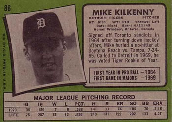 1971 Topps #86 Mike Kilkenny Back