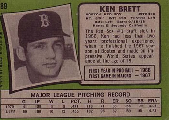 1971 Topps #89 Ken Brett Back