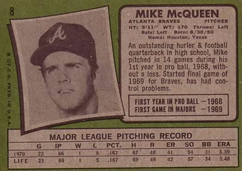 1971 Topps #8 Mike McQueen Back