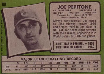 1971 Topps #90 Joe Pepitone Back