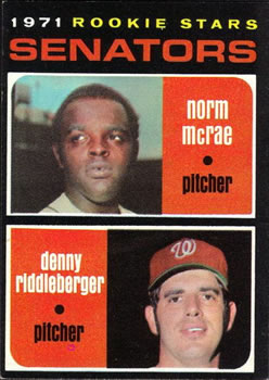 1971 Topps #93 Senators 1971 Rookie Stars (Norm McRae / Denny Riddleberger) Front