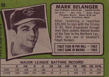 1971 Topps #99 Mark Belanger Back