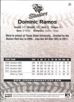 2012 Choice Sugar Land Skeeters #21 Dominic Ramos Back