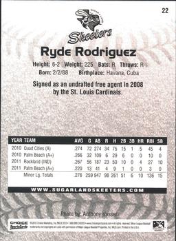 2012 Choice Sugar Land Skeeters #22 Ryde Rodriguez Back