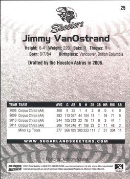 2012 Choice Sugar Land Skeeters #25 Jimmy VanOstrand Back