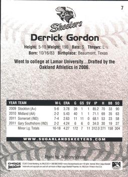 2012 Choice Sugar Land Skeeters #7 Derrick Gordon Back