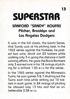 1980 TCMA Superstars #13 Sandy Koufax Back