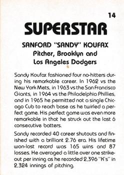 1980 TCMA Superstars #14 Sandy Koufax Back
