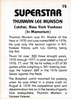 1980 TCMA Superstars #15 Thurman Munson Back