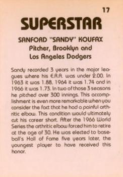 1980 TCMA Superstars #17 Sandy Koufax Back