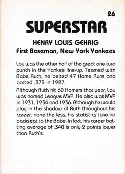 1980 TCMA Superstars #26 Lou Gehrig Back