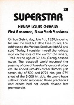1980 TCMA Superstars #28 Lou Gehrig Back