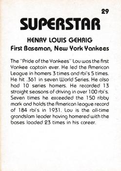 1980 TCMA Superstars #29 Lou Gehrig Back