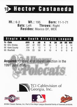 1994 Classic Best Albany Polecats #10 Hector Castaneda Back