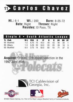 1994 Classic Best Albany Polecats #11 Carlos Chavez Back