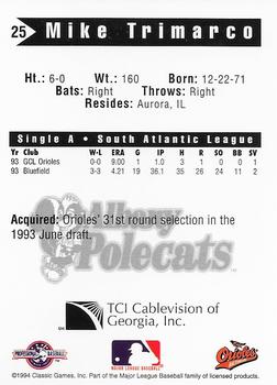 1994 Classic Best Albany Polecats #25 Mike Trimarco Back