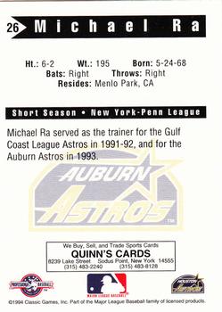 1994 Classic Best Auburn Astros #26 Michael Ra Back