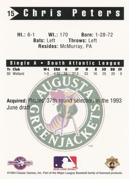 1994 Classic Best Augusta GreenJackets #15 Chris Peters Back
