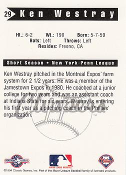 1994 Classic Best Batavia Clippers #29 Ken Westray Back