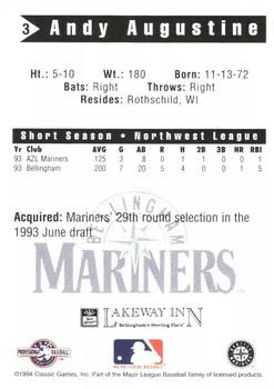1994 Classic Best Bellingham Mariners #3 Andy Augustine Back
